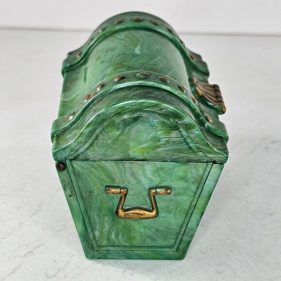 Vintage Herb Farm Green Plastic Treasure Chest Box With Gold Accents Made In USA - Picture 2 of 9